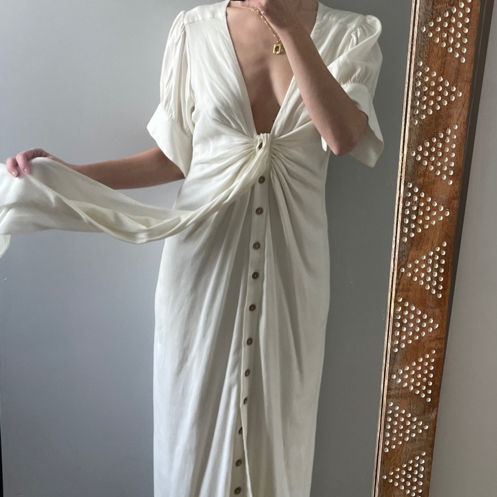Free People White Linen Button Up Tie Dress Small